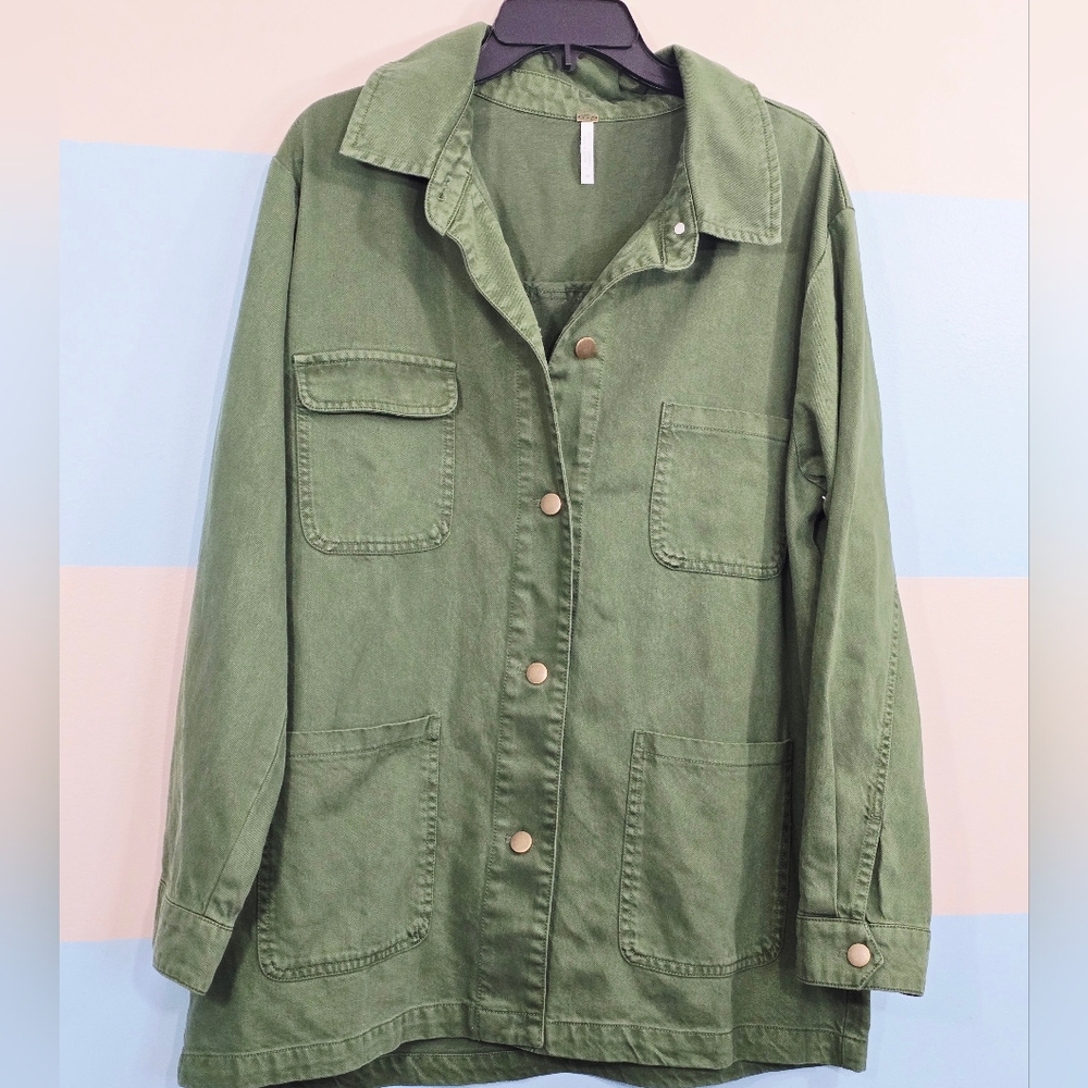 NWT Young Fabulous & Broke Oversized Green Utility Jacket/Shirt - Picture 3 of 8